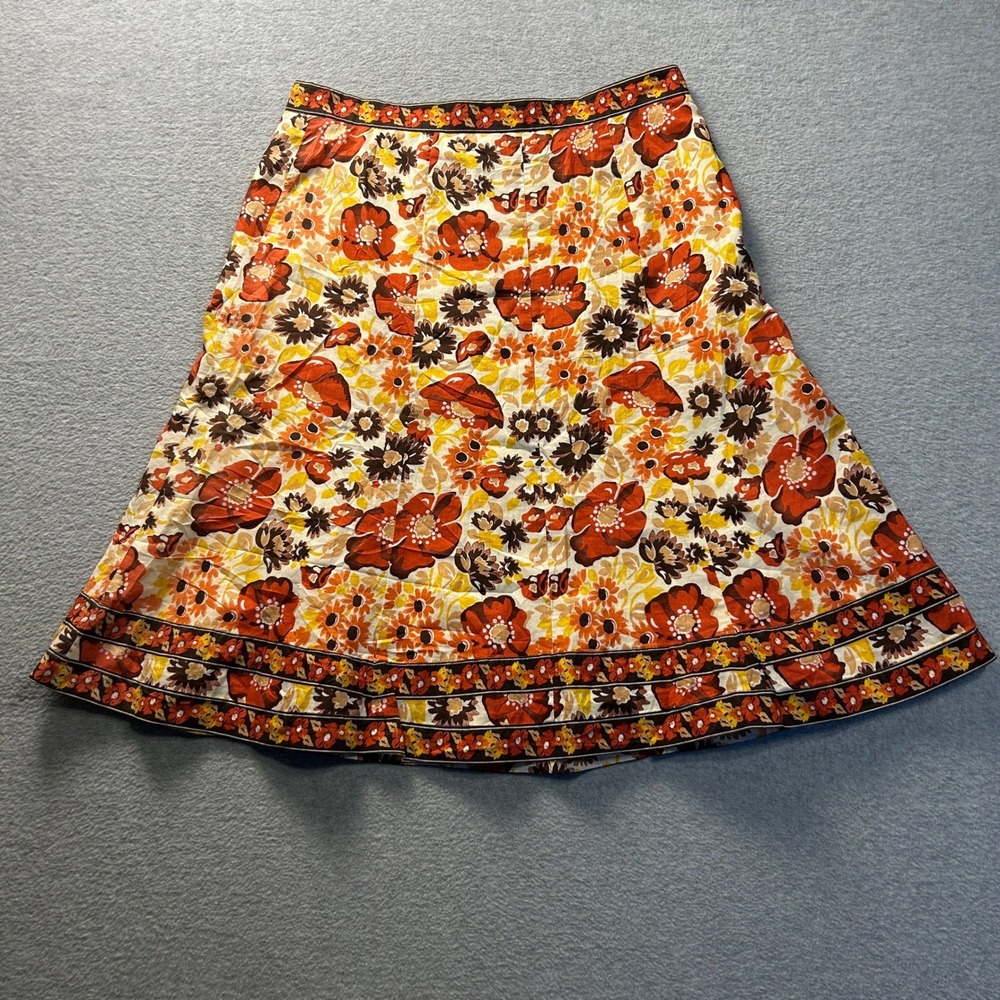 Floral Skirt Womens Size 10‎ Orange Yellow Boho A Line Midi Cotton